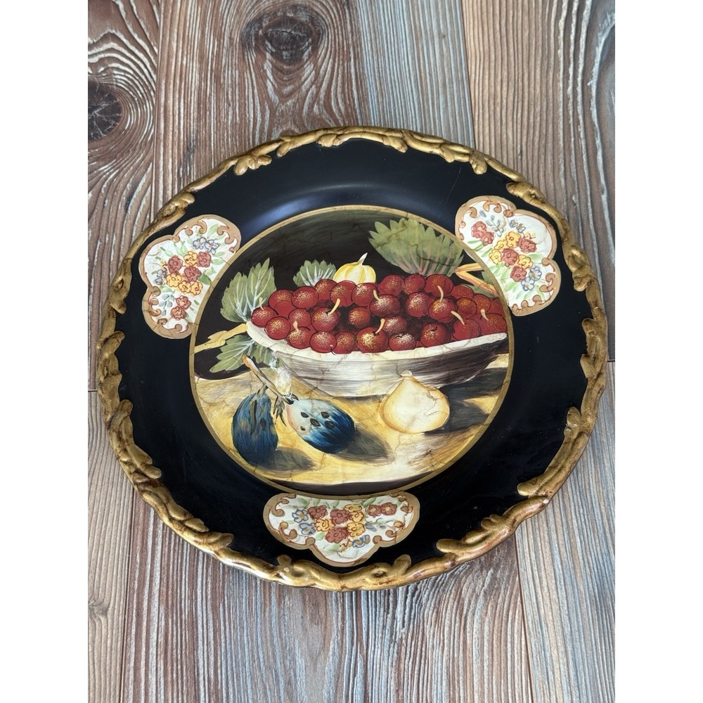 Raymond Waites Fruit Decorative Tray Toyo Trading Black Gold Grapes 10"